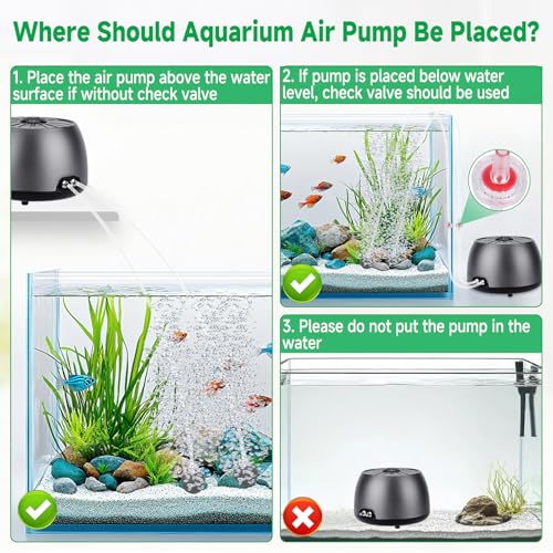 hygger Quiet Adjustable Aquarium Air Pump, 5W/8W Dual Output Fish Tank Air Pump, Energy-Saving Oxygen Aerator with Air Stone Bubbler for Fish Tank, Hydroponic