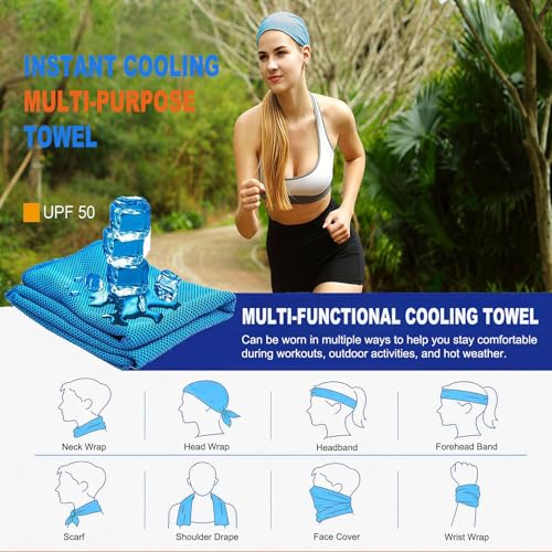 YQXCC 2 Pack Cooling Towels (47"x12"), Ice Cool Towel for Neck & Face - color: Light Blue/Purple