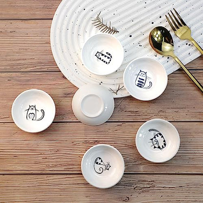 Super Cute Cat Ceramic Sauce Dish/Seasoning Bowl/Sushi Soy Dipping Bowl/Appetizer Plates/Serving Dish for Kitchen Home (Set of 6) - color: Cat-Round