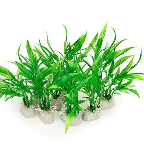10 Pack Artificial Aquarium Plants, Small Size 4 inch Approximate Height Fish Tank Decorations Home Décor Plastic Green - color: Green