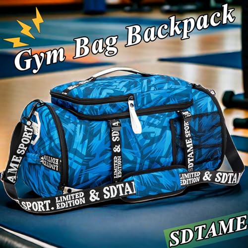 SDTAME Gym Duffel Backpack with Shoe Pocket & Laptop Sleeve - color: Blue