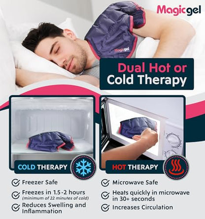 Magic Gel Ice Pack | Reusable, Flexible & Long Lasting for Rotator Cuff Injuries, Bursitis and Swelling | Hot or Cold Therapy Compression Wrap for Left or Right Shoulder - style: Shoulder Ice Pack Small
