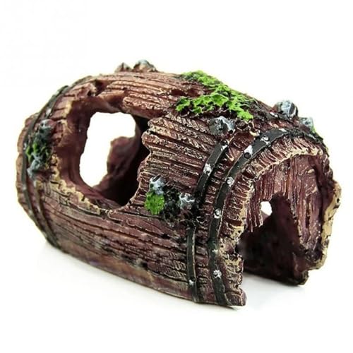 Aquarium Ornament Fish Hiding Wreck Barrel Fish Tank Decoration Resin Craft Fish Tank Accessories Pet Supplies(A) - color: Brown