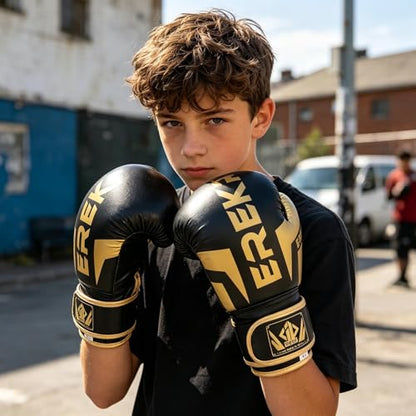 Kids Boxing Training Gloves, Sparring Boxing Gloves for Boys Girls - color: Black(Golden), size: 12 oz