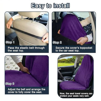 Car Seat Towel Cover, Universal Front Seat Protector for Cars, SUVs and Trucks, Sweat Towel Car Seat Cover for Gym, Yoga, Swimming, Pets and Family Travel, Profound Purple, 2 Pack - color: Profound Purple