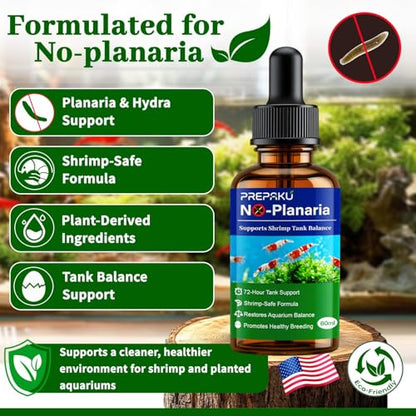 No Planaria & Hydra Support, Aquarium Balance Liquid for Shrimp & Fish, Helps Maintain Tank Stability and Reduce Flatworm-Related Issues, Shrimp-Safe Formula, 60ml