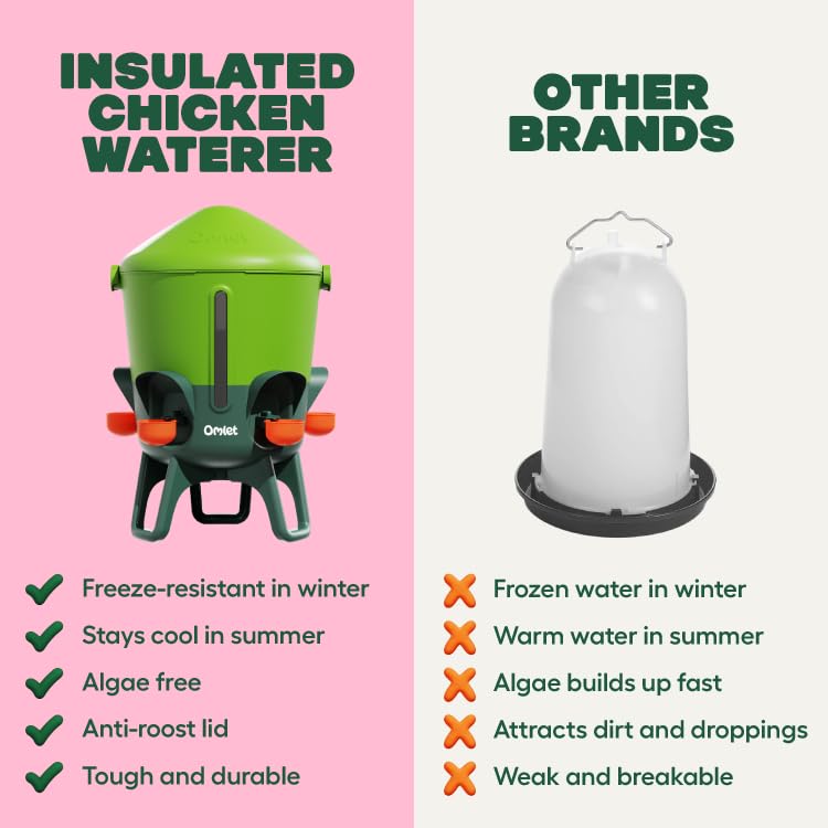 Omlet Insulated Chicken Waterer, 3 Gallon | Stay-Clean Automatic Water Dispenser for Chickens | BPA-Free | Anti-Roost Domed Lid | Includes 5 Cups & Nipples | Sage Green - color: Sage Green, size: 3 Gallon