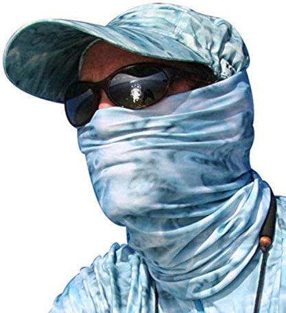 Aqua Design Fishing Hunting Masks Neck Gaiter: Men and Youth UPF 50+ Sun Mask Protection: Camo Face Cover Balaclava Bandana - color: Aqua Sky, size: Medium