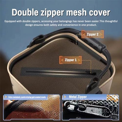 HUIOP 14L Collapsible Fishing Bucket Portable Fish Bucket Multifunctional EVA Water Containers with Mesh Lid, Handle and Rope for Outdoor Camping Hiking Fishing Car Washing - size: 14L