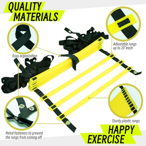 20ft Adjustable Agility Ladder with Carry Bag | Speed Ladder for Football Soccer Basketball Training Equipment , Footwork Drills, Speed Training, 2 Pack