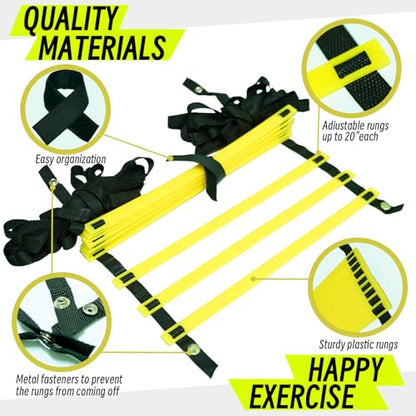 20ft Adjustable Agility Ladder with Carry Bag | Speed Ladder for Football Soccer Basketball Training Equipment , Footwork Drills, Speed Training, 2 Pack