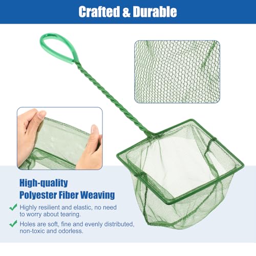 Aquarium Fish Net Small Betta Fish Tank Cleaning Net Sludge Food Residue Wastes Skimmer with Soft Fine Mesh and Braided Matal Handle for Small Ponds and Pools(8 inch) - size: 8 inch
