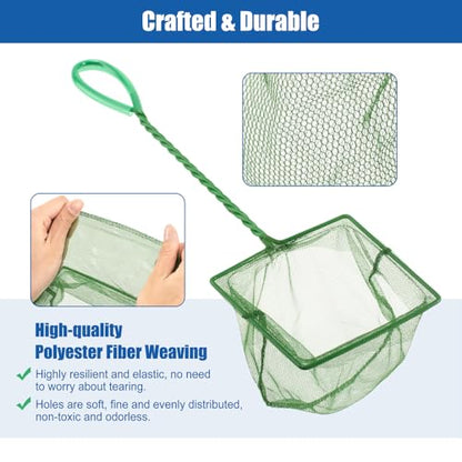 Aquarium Fish Net Small Betta Fish Tank Cleaning Net Sludge Food Residue Wastes Skimmer with Soft Fine Mesh and Braided Matal Handle for Small Ponds and Pools(4 inch) - size: 4 inch