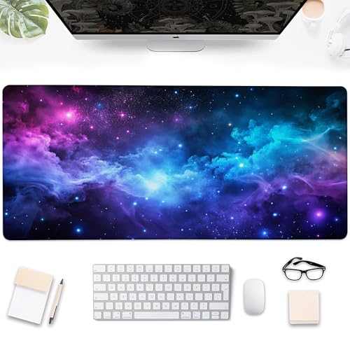 Desk Mat, Blue Purple Clouds Stars Galaxies Large Extended Gaming Mouse Pad,Waterproof Non-Slip Rubber Base and Stitched Edges Desk Pad for Work Game Office Home 35.4x15.7in - color: Colour11