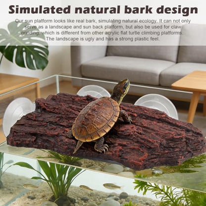 Turtle Basking Plat Form with 3 Suction Cups, Shale Climbing Ramp for Tortoises/Terrapins, Frogs & Newts, Aquarium Resting Terrace Decoration