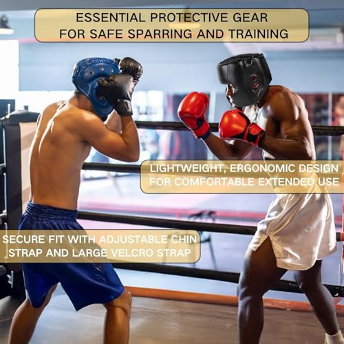 Boxing Headgear for MMA,Sparring,Muay Thai|Head Guards for Men Women | Adjustable,Lightweight,Breathable Protection,Open Face Head Gear,Fits 21-25 in,Kickboxing,Taekwondo,Karate Training Helmet - color: Black+Black