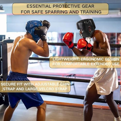 Boxing Headgear for MMA,Sparring,Muay Thai|Head Guards for Men Women | Adjustable,Lightweight,Breathable Protection,Open Face Head Gear,Fits 21-25 in,Kickboxing,Taekwondo,Karate Training Helmet - color: Black+Black