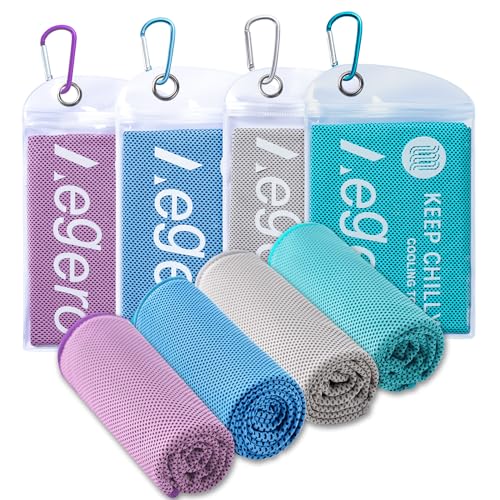 4Pack Cooling Towel 40"x12" Cooling Neck Wraps,Soft Breathable ChillyTowel | IceTowel, Microfiber Towels for Yoga, RunninGym, Camping, Fitness, Workout & More Activities - color: Grey/Lake Blue/Purple/Light Blue