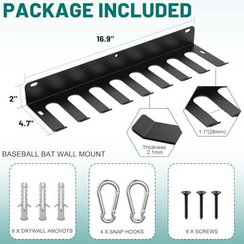 2 PCS Baseball Bat Rack, Holds 16 Bats - size: 2 PCS