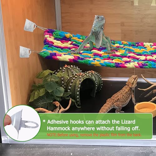 30" x 7" Hand-Knitted‌ Soft Reptile Lizard Hammock,Lengthened Thicker Hammock for Bearded Dragon Tank Swing Hanging with Strong-Adhesive Hooks,Breathable Bed for Gecko Chameleon(Rectangular)