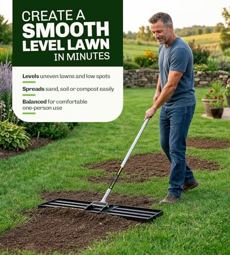 Lawn Leveling Rake 48 Inch x 10 Inch – Heavy Duty Lawn Leveler & Yard Leveling Rake – Steel Lawn Level Rake & Leveling Tool for Soil, Sand & Top Dressing