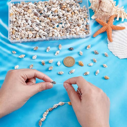 400 Pcs Natural Shell Beads, Spiral Shell Beads Hole 1mm Conch Trinket Fish Tank Aquarium Ornaments Summer Beach Small Seashells for Jewelry Making DIY Crafting