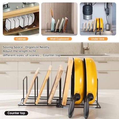 Cutting Board Organizer, Adjustable Pot and Pan Organizer Rack, Kitchen Cabinet Holder for Cutting Board,Baking Tray, Cookie Sheet, Bakeware Organizer for Countertop
