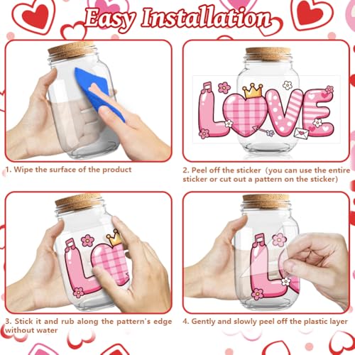 UV DTF Cup Wraps Transfer Stickers Valentine's Love Pattern, 10 Sheets Waterproof Custom Vinyl Transfer Sticker 16oz Coffee Glass Cup Tumbler Bottle Mug Decals for Men Women - style: Valentine's Love