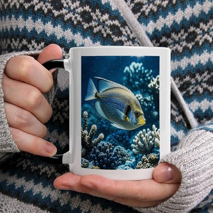 Ocean Fish Ceramic Coffee Mug 11oz with Black Handle Colored Inside Thick Non-Slip Base Heat Transfer Friendly Tea Cup Ideal for Hot Drinks Home Office And Gifting