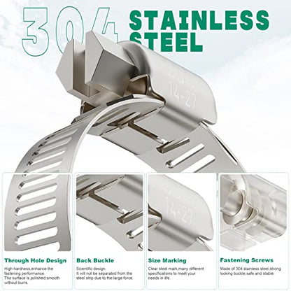 15PCS Hose Clamps Stainless Steel Adjustable 9/16"– 1-1/16"(14-27mm) Worm Gear Hose Clamp, Heavy Duty Metal Small Hose Clamps for Automotive, Pipe, Radiator Plumbing, Fuel Line - size: 9/16"-1-1/16"(14-27mm)