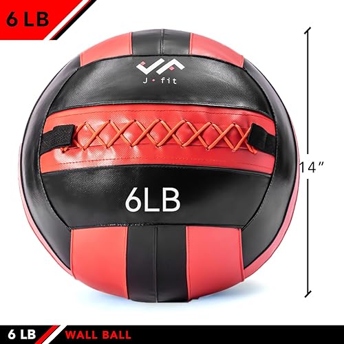 JFit Wall Ball – Premium Soft Weighted Exercise Ball for Strength, Conditioning, Gym & Home Workouts, 4-30 LB - color: Red/Black, style: 6-Pound