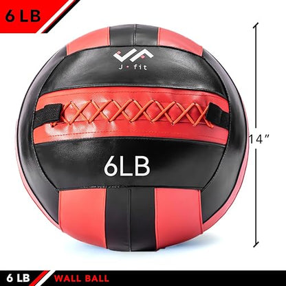 JFit Wall Ball – Premium Soft Weighted Exercise Ball for Strength, Conditioning, Gym & Home Workouts, 4-30 LB - color: Red/Black, style: 6-Pound