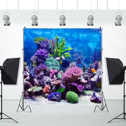 8x8ft Under The Sea Backdrop Underwater Seascape Coral and Fish Aquarium Photography Background Marin Ocean Diving Atoll Reef Summer Kids Birthday Artistic Portrait Photoshoot Studio Props - size: 8x8ft