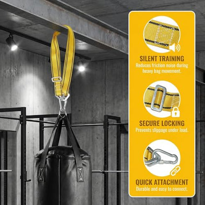 Heavy Duty Boxing Bag Hanger Strap Mount - Yellow, Supports Up to 1000lbs, Adjustable Length 40-80in, Reduces Noise, Ideal for Boxing, Muay Thai, MMA, Adults & Youth
