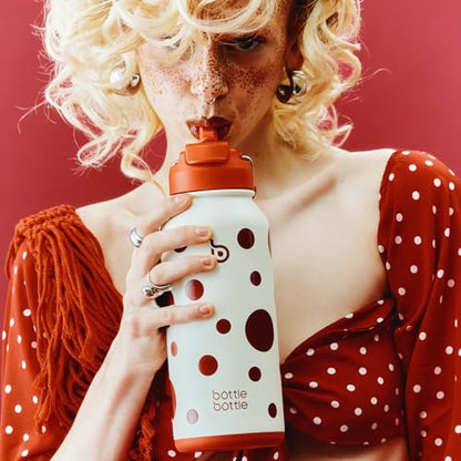 BOTTLE BOTTLE 32oz Insulated Water Bottle with Pill Box - color: Polka Pop