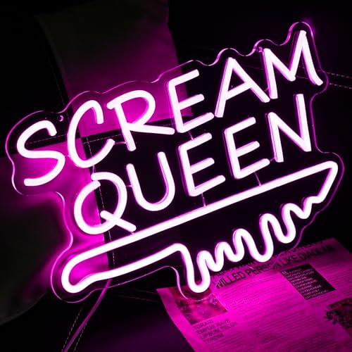 Scream Queen Neon Sign for Wall Decor Dimmable Neon Knife Sign for Teen Girl Room Pink LED Letter Neon Sign Room Dorm Art Wall Decor (16.5''*11'') - style: Queen