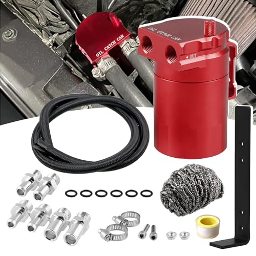 RULLINE Universal 350ml Reservoir Tank Oil Catch Can Tank 0046 Aluminum Polish Baffled Reservoir with Bracket Red - color: Red, size: Upgraded version with bracket