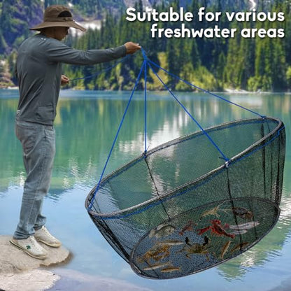 Foldable Fishing Net, Landing Fishing Pier Nets 31"/40" Hoop, Drop Net for Pulling Up Fish with Rope, Portable Bridge Fishing Net for Minnows, Crawfish, Shrimp - size: Rubber - 31 Inch Hoop