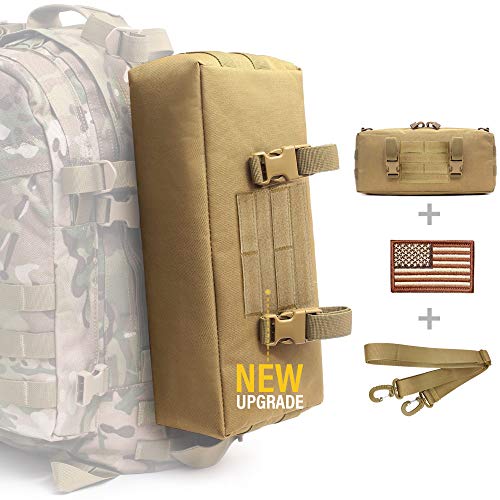 WYNEX Large Molle Pouch, Side Admin Sustainment Pouch for Tactical Backpack | Molle Attachments Bag, Vertical Pack for Military Assault Backpack Army Rucksack, with Shoulder Strap for Use as Sling Bag - color: Khaki (upgraded)
