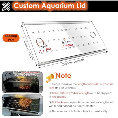 Square Anti-Fish Jump Lid with Hole, Clear Acrylic Aquarium Top Cover, Frameless Cat Proof Terrarium Hood, 8 12 14 16 18 20 inch Customizable(L50xW40cm/19.7x15.7in) - size: L50xW40cm/19.7x15.7in