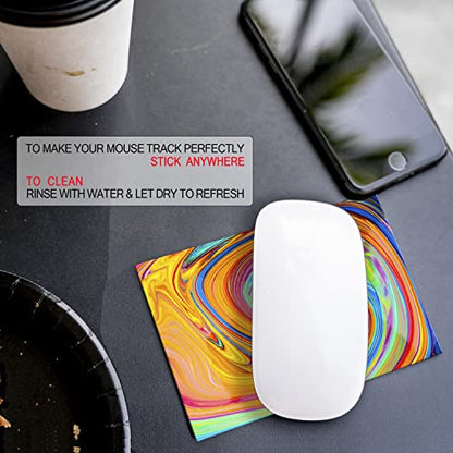 Mouse Pad Adhesive Bottom - Sticks to Any Surface - Portable - Webcam Covers and Screen Cleaner Included (Color Swirl) - color: COLOR SWIRL