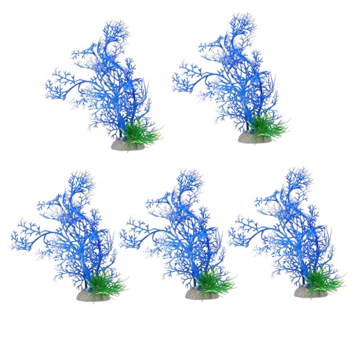 balacoo 5pcs Artificial Aquarium Water Plants Faux Grass Decor for Fish Tank Non-Fading No Deform Plastic Aquatic Plants Base for Easy Setup