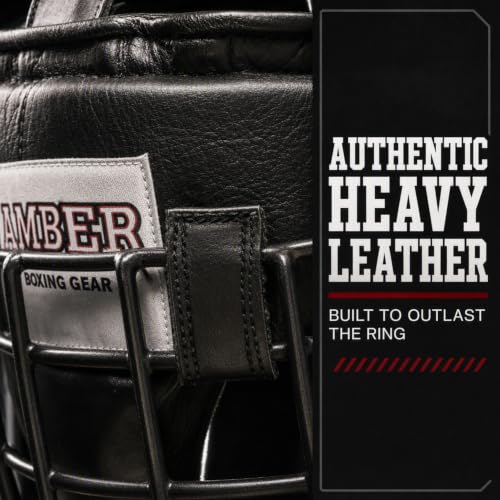 Heavy Leather Headgear with Removable Face Mask, Adjustable Hook & Loop Closure - Ideal for Boxing, Kickboxing, MMA Training