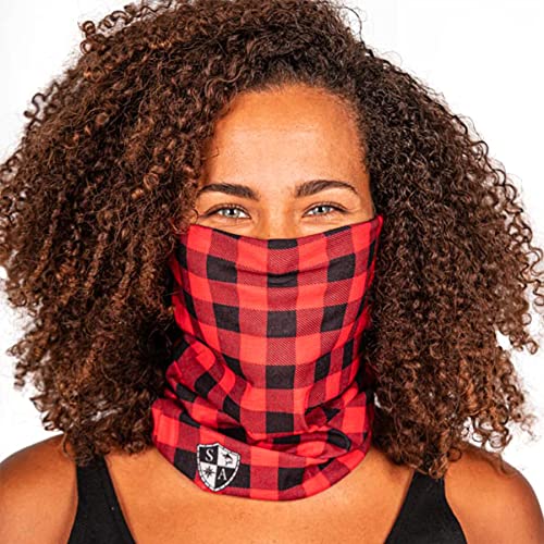 S A Soul of Adventure Single UV Face Shield | UV 30+ Multipurpose Neck Gaiter Balaclava for Adults - color: Red Plaid