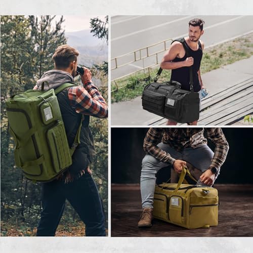 G4Free 3-in-1 Duffle Bag Travel Gym Sports, Large Tactical Duffel Backpack - color: Khaki
