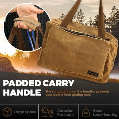 Tool Tote Bag - Large Capacity Tool Carrying Bag with 2 Zipper Pouches, Sustainable 16OZ Waxed Canvas Garden Tote for Gardening Set Hammer Fishing Gear Goggles - Khaki - 15.5"L x 7.5"W x 11.5"H - color: Khaki