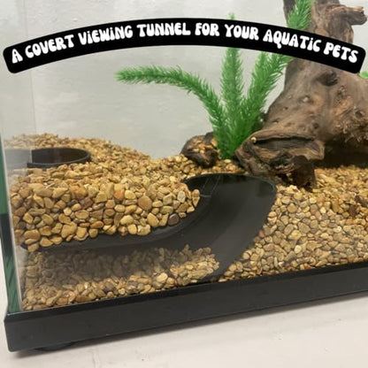 REEFSHAPE Aquarium Corner Tube Viewing Tunnel | Fish, Shrimp, Loaches Hideout for Aquariums | Unique Underground Tube Viewing Tunnel | Made in USA (Corner Tube, Black)