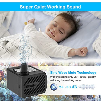 50GPH 3W Small Submersible Water Pump Mini Fountain Pump Ultra Quiet For Aquarium Fish Tank Pond Statuary Hydroponics
