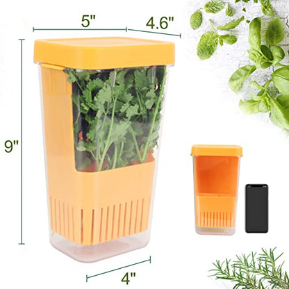 Fresh Herb Keeper for Refrigerator, Clear BPA-Free Herb Saver, Storage Container for Cilantro, Parsley, Thyme, Mint & Asparagus, Preserver Keeps Fresh Herbs for 3 Times Longer, Orange