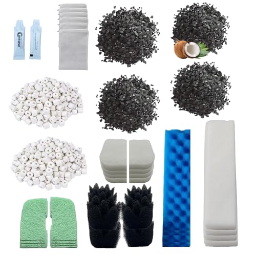 42 Pack Filter Media Kit for Fluval 406/407 Canister Filters - 2 Full Replacement Sets, High Porosity Bio Foam, Ceramic Rings, Activated Carbon & Polishing Pads